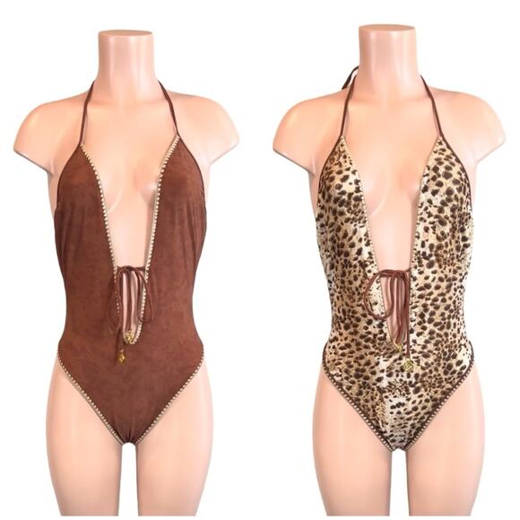 NWOT Luli Fama CUIDADO AL DORSO Reversible Animal Print Suede Look DEEP V $198 - Picture 4 of 14